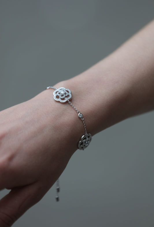 Clear Flower Zirconia 925 Sterling Silver Bracelet