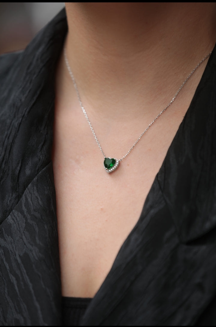 Green Heart Zirconia 925 Sterling Silver Necklace