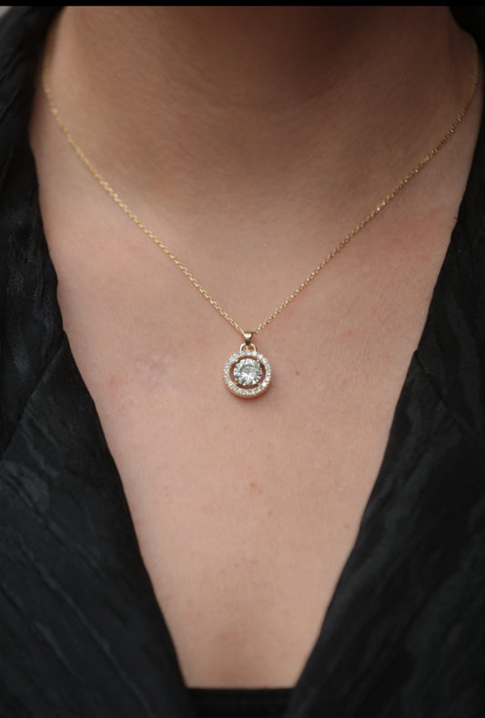 Clear Zirconia 925 Sterling Silver Color Gold  Necklace