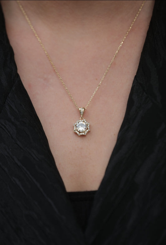 Star Clear Zirconia 925 Sterling Silver Color Gold Necklace
