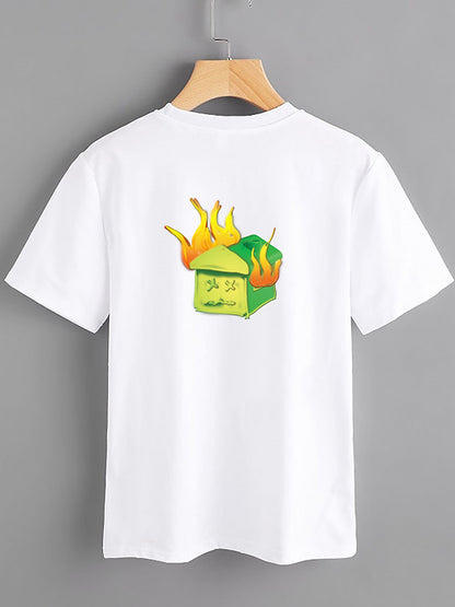White T-shirt - House on Fire - Mercan Seker